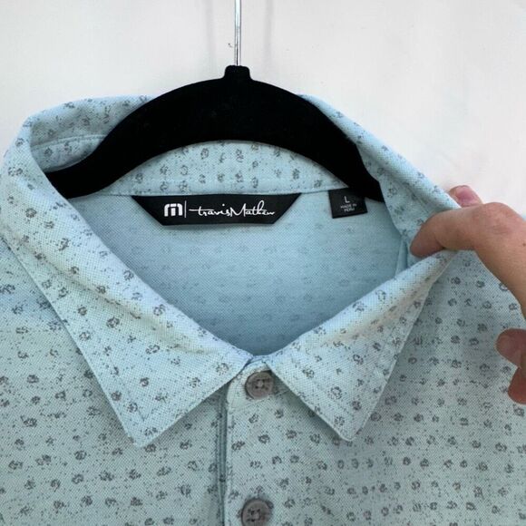 Travis Mathews Mens Light Blue Short Sleeve Thundersnow Golf Polo Shirt Large - Picture 6 of 9
